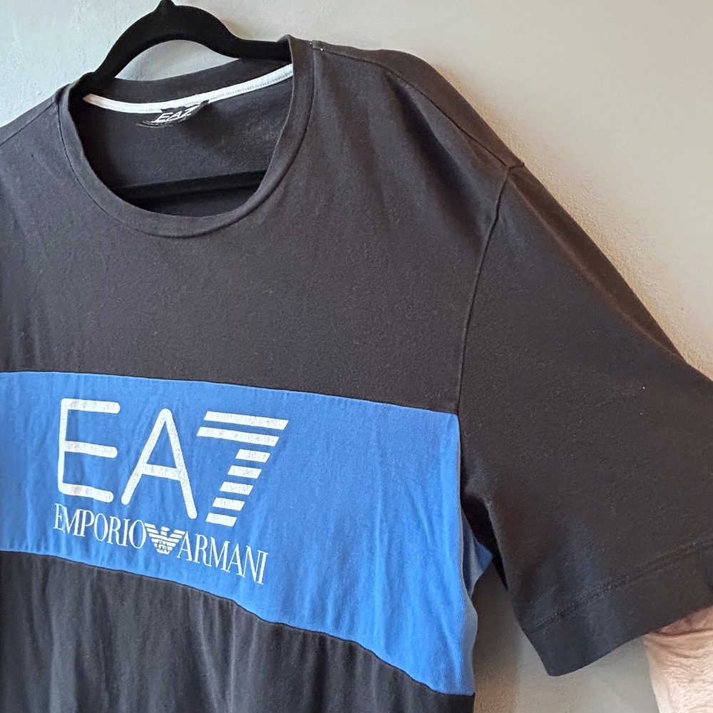 Emporio Armani EA7 Mens Black Blue Colorblock Logo T-Shirt Size M 273759 - Picture 5 of 9